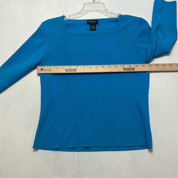 City Silk Stretch Women’s Top Size L Blue 3/4 Sleeve Square Neck Rayon Blend - Picture 4 of 8